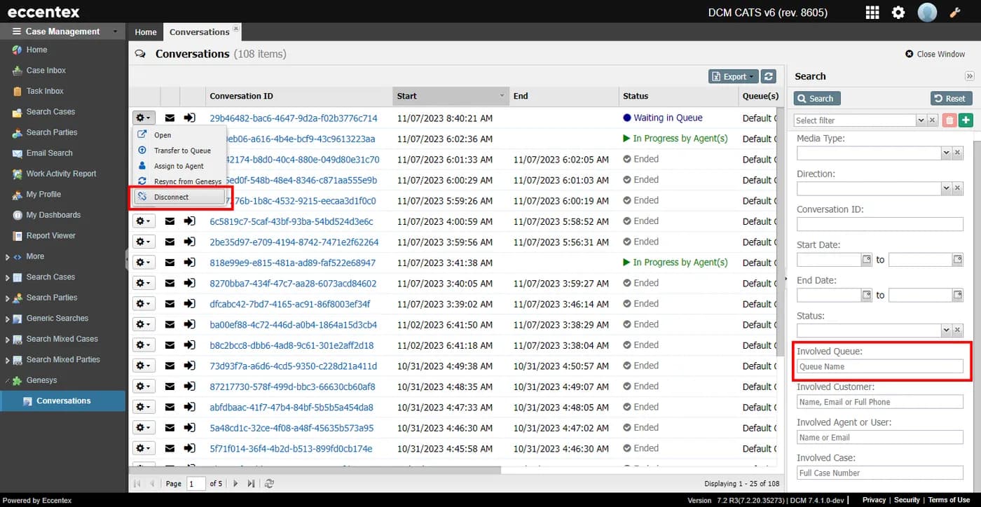 The Genesys Cloud agent workspace: the interaction queue with a web message and the customer record