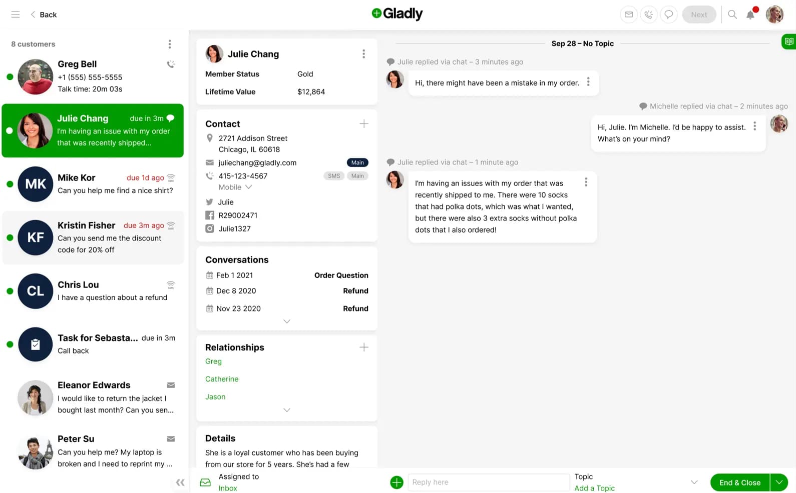 The Gladly customer timeline: calls, chats and emails from one person in one thread