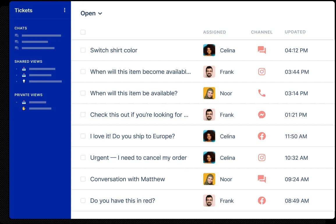 The Gorgias ticket view: the customer thread with the Shopify order and actions on the right