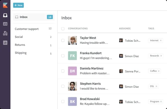 The Kayako conversation view: the ticket with the customer journey timeline beside it