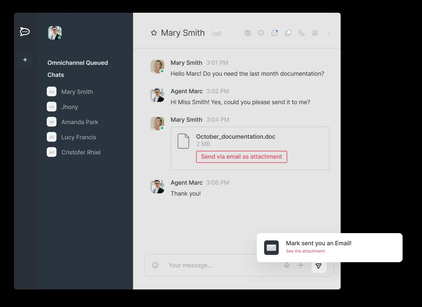 The Rocket.Chat omnichannel view: a livechat room beside the team's channels