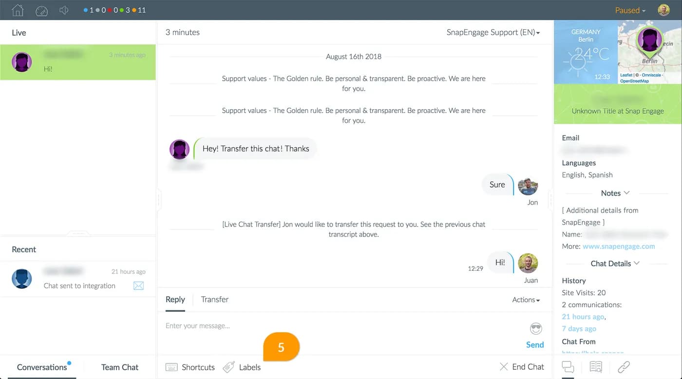 The TeamSupport ticket view: the ticket with the account's contacts and health beside it