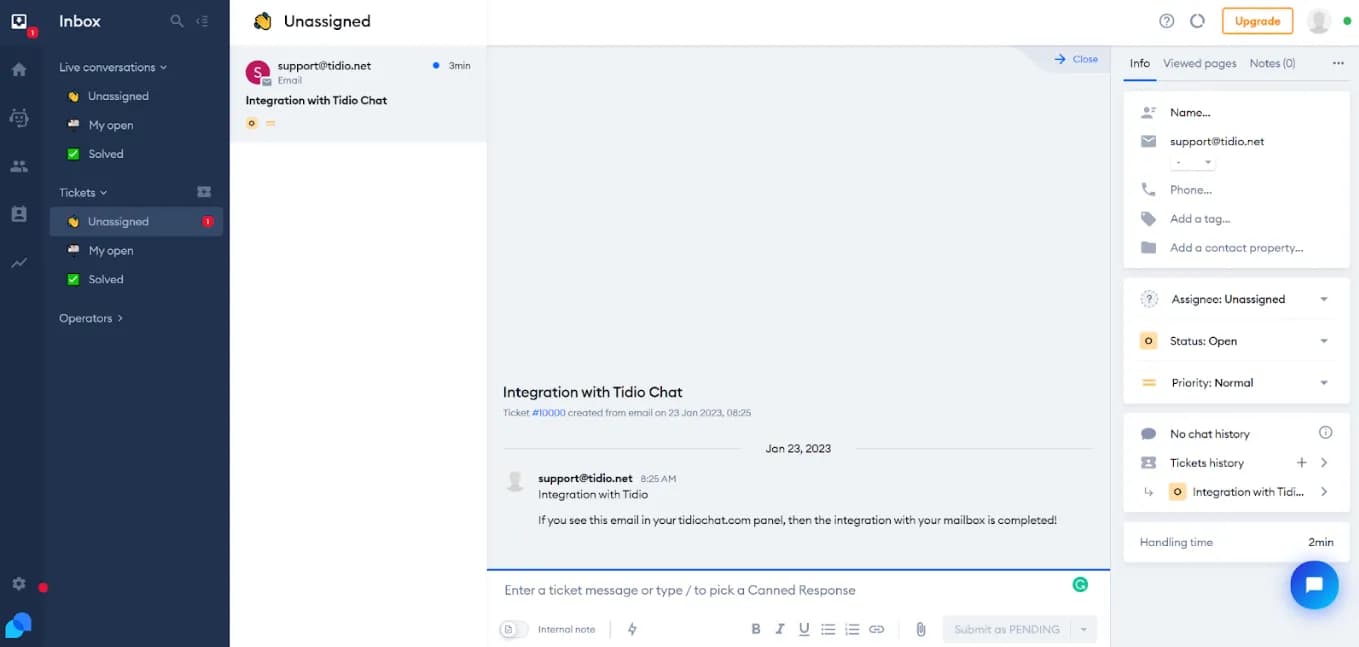 The Tidio inbox: the conversation list, the chat and Lyro's suggested answers