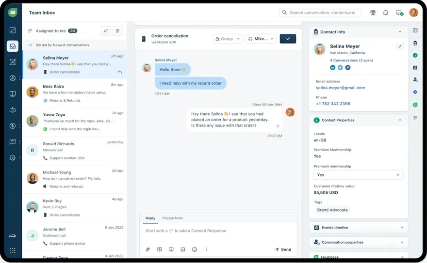 Screenshot of the Freshdesk workspace