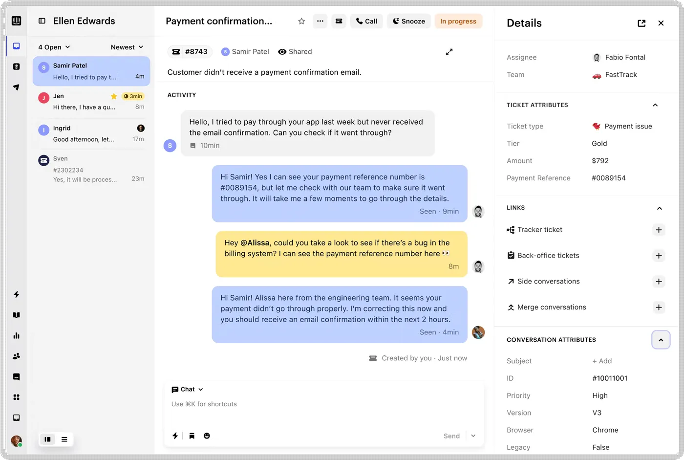 Screenshot of the Intercom workspace