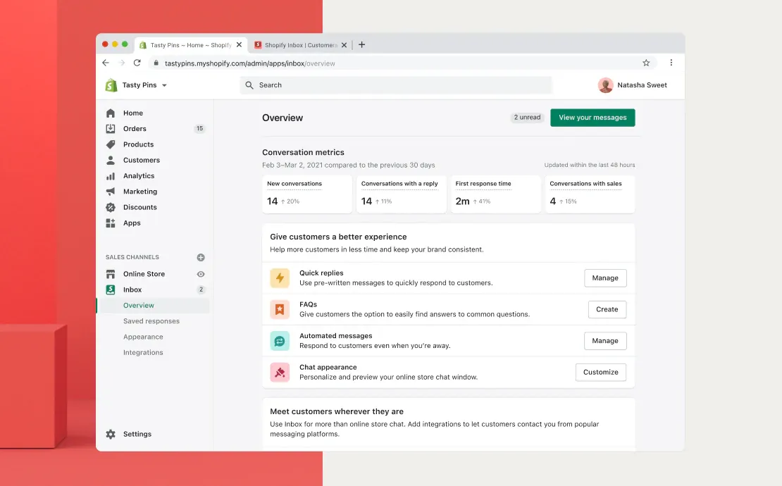 Screenshot of the Shopify Inbox workspace